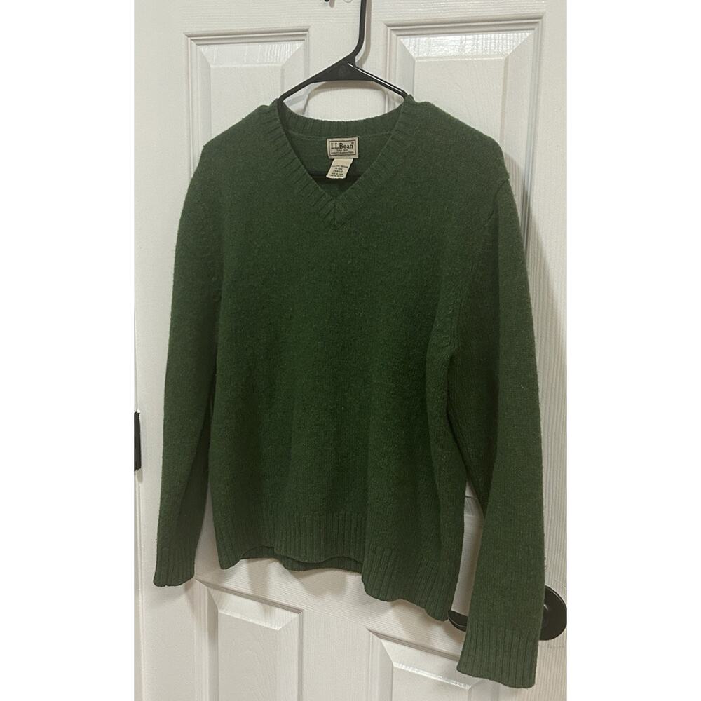LL Bean Casual Green Sweater 100% Shetland Wool Sz Medium EUC - Picture 2 of 8